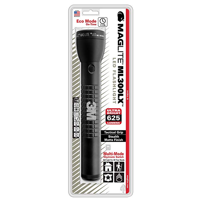 MAGLITE ML300LX-S3CC6L 3-D Cell LED Flashlight, Black - 625 LUMENS - WITH 3M LOGO