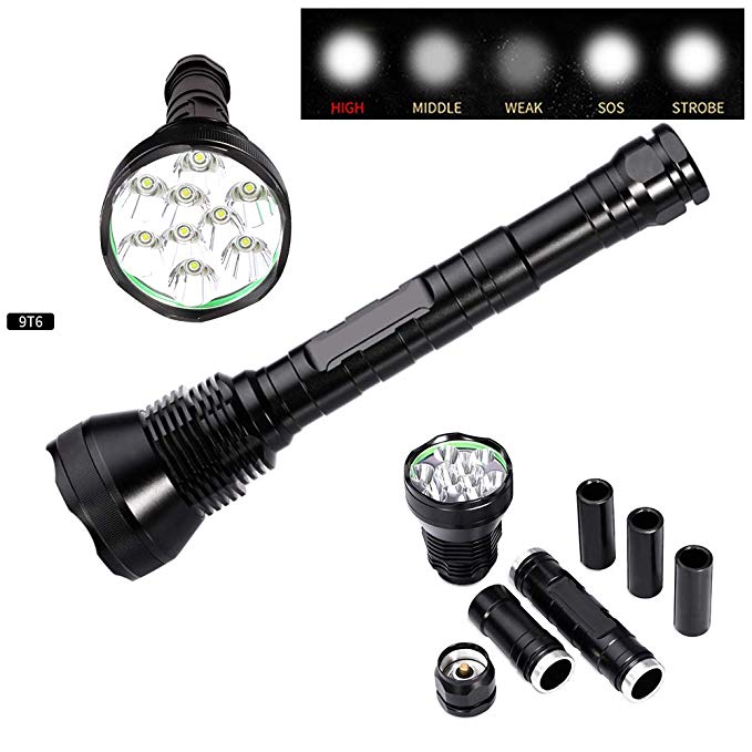 Shadowlasers CREE XML 9T6/12T6/15T6/18T6/21T6/24T6/28T6 LED Tactical Flashlight Ourdoor Sport Touch Light Use 4x26650/18650 Li Batteries (NOT Including Batteries)