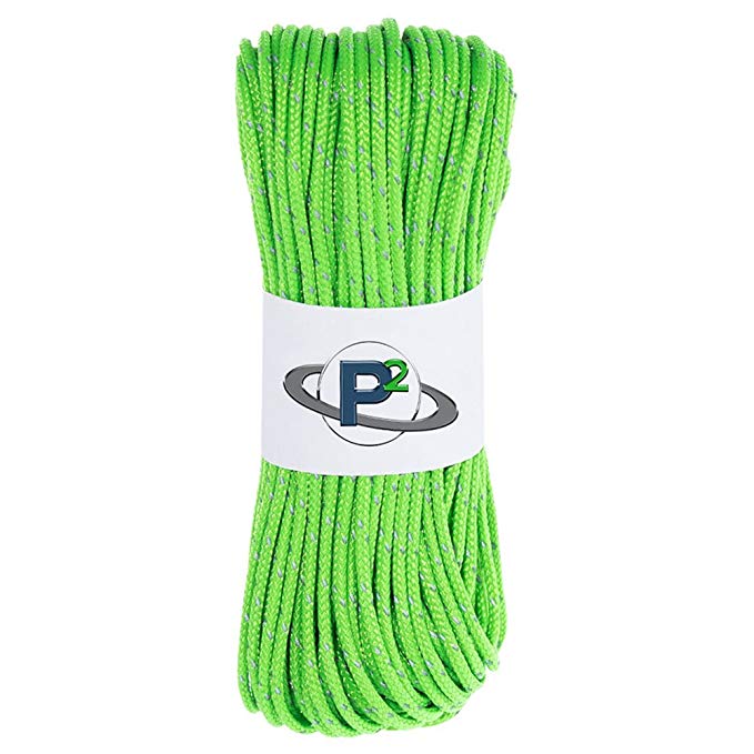 PARACORD PLANET Fluorescent Reflective 95lb 1.8mm Paracord – Many Colors – Available in Lengths of 10', 25', 50', 100', 250', 1000' – Ideal for Camping, Hiking, Tent Rope, Guyline