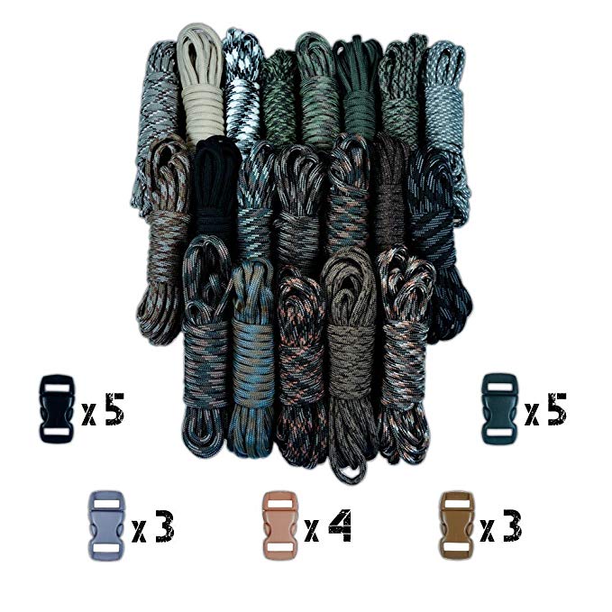 Paracord Planet 550lb Type III Paracord Combo Crafting Kits with Buckles - Scouting - Camo colors