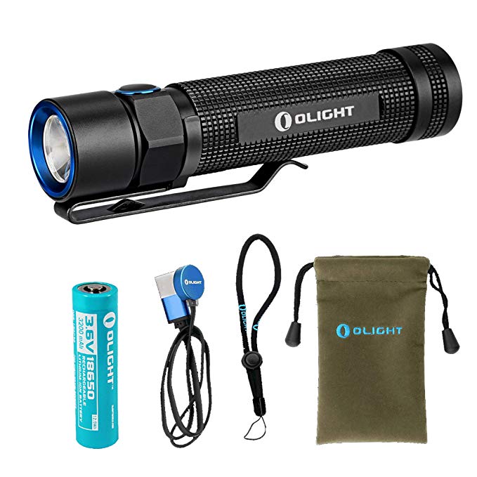 Olight S2R 1020 Lumen Rechargeable LED Flashlight with Magnetic Charger, Olight 3200mAh Rechargeable Battery, and LumenTac Adapters