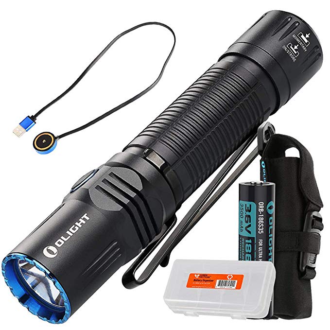 OLIGHT M2R Warrior 1500 Lumen Magnetic USB Rechargeable LED Compact Tactical Flashlight (Cool White or Neutral White) with Lumen Tactical Battery Organizer