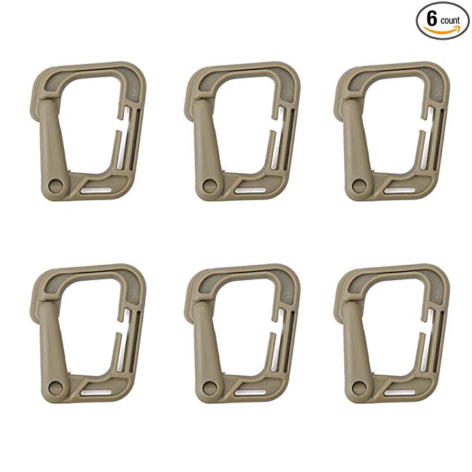 EKLORN 6pcs High Strength Lightweight Plastic Tactical Carabiner Multipurpose for Molle System Tactical Vest Backpack Pouch Belt Hanging Hook