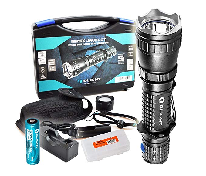 2015 Vers. 820 Lumens Olight M20SX Javelot 404 Yards Long Throwing LED Tactical Flashlight with Diffuser, Premium Holster, One Olight 2600mAh Rechargeable Battery, Charger & a LumenTac(TM) Battery Organizer
