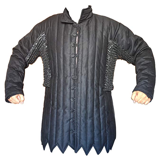 Black Cotton Gambeson with Round Riveted Chain Maille Voiders ABS