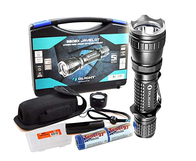 2015 Vers. 820 Lumens Olight M20SX Javelot 404 Yards Long Throwing LED Tactical Flashlight with Diffuser, Premium Holster, two CR123A Batteries and a LumenTac(TM) Battery Organizer