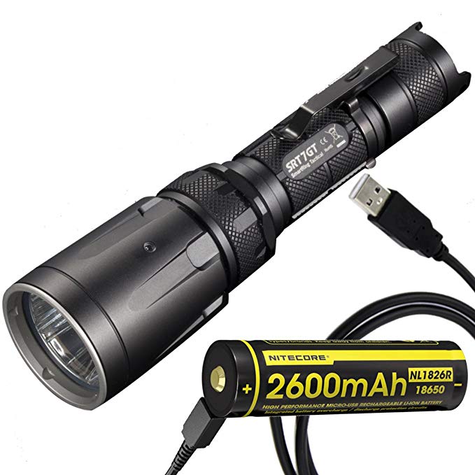 Nitecore SRT7GT Tactical Multi-LED Flashlight Plus NL1826R 2600mAh Rechargeable Battery with Built-in Micro-USB Charge Port & LumenTac USB Cable