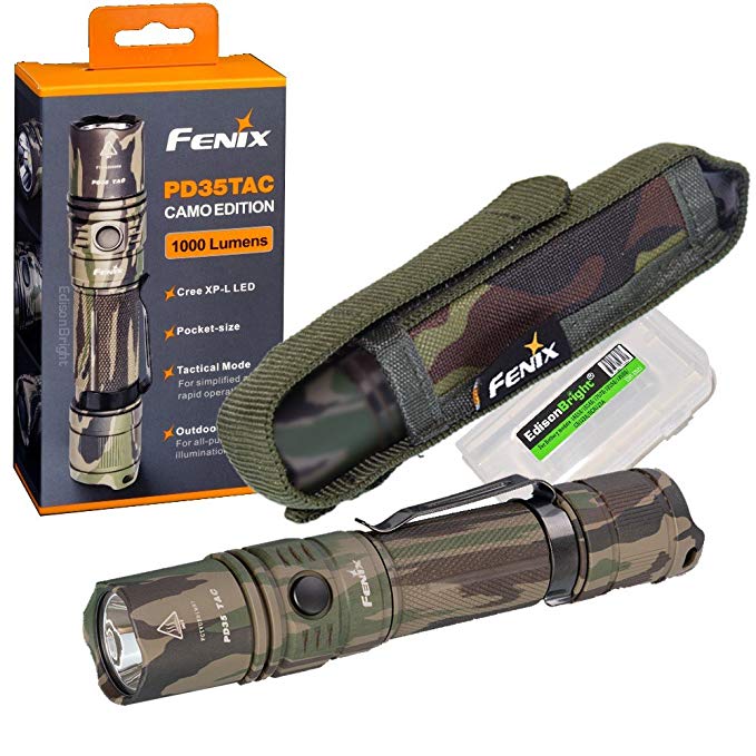 EdisonBright Fenix PD35 TAC 1000 Lumen CREE XP-L LED Tactical Flashlight with BBX3 battery carry case bundle