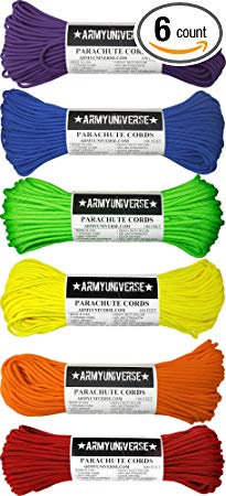 Army Universe Rainbow Bright Colorful 550LB Nylon Military Paracord Rope Gay Pride Set - 6 Pack