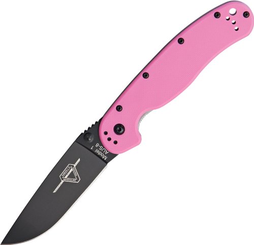 ONTARIO RAT I Folder Black Finish Pink Handle