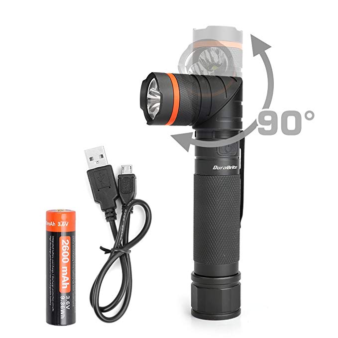 EverBrite Super Bright Tactical Flashlight Rechargeable (18650 Battery Included), 250 Lumens CREE LED 90° Head Pivoting and UV Black Light 2-in-1, IP65 Water-Resistant for Camping, Hiking, Emergency