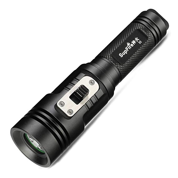 SupFire Diving Flashlight Professional Underwater Light Torch 1100 Lumens Cree LED IPX8 Water-Proof Single Mode Flashlight with 18650 Battery and AC Charger Included for Underwater Sports,Model D3