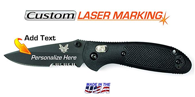 Custom Laser Engraved Benchmade Mini Griptilian Black Serrated Edge (556SBK)