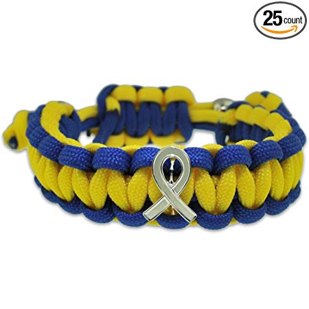 Down Syndrome Blue and Yellow w/Awareness Ribbon Paracord Adjustable Bracelet