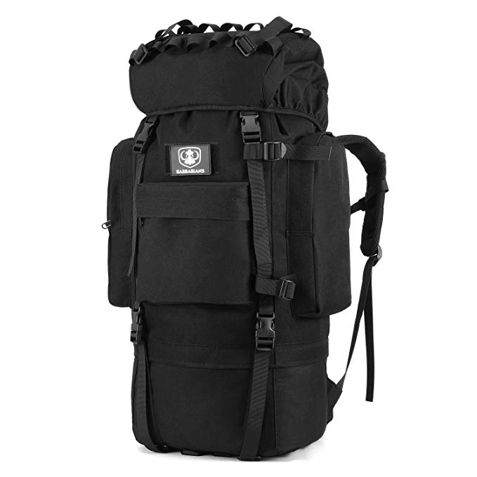 Baribarians 65L Internal Frame Backpack Tactical Military Molle Rucksack for Hunting Shooting Camping Hiking Traveling with Rain Cover Black