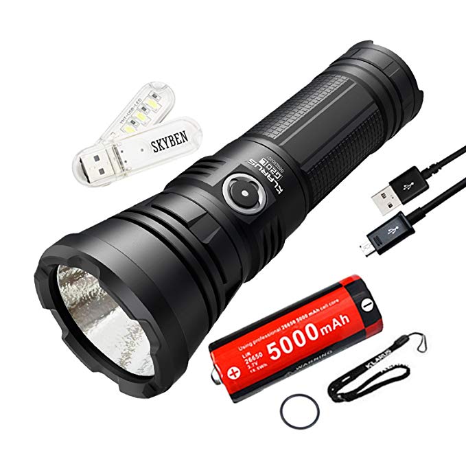 SKYBEN Klarus G20L 3000 Lumens CREE XHP70.2 P2 LED Dual-Switch USB Rechargeable Tactical Flashlight Ultra Bright Light with 1x26650 Battery, Lanyard, Holster, O-ring and USB Light