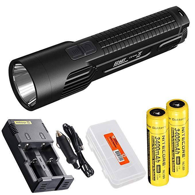 Nitecore EC4GT 1000 Lumens 519 Yards Long Throw Die-Cast CREE XP-L HI V3 LED Flashlight with 2X 3400 mAh High Capacity Batteries,Charger Set and LumenTac Battery Organizer