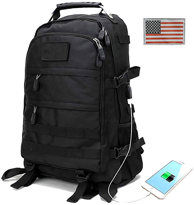 Military Tactical Backpack Men Outdoor Hunting Backpack Travel Laptop Bag Assault Pack Army Molle Bug Out Rucksack, USB Charging Port, Motorcycle, School, Survival, Hiking, Camping Boys