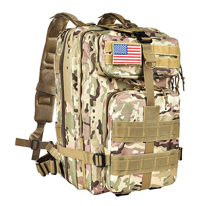 CVLIFE Military Tactical Army Molle Backpacks 3 Day Assault Pack Bug Out Bag Rucksacks Outdoor Hiking Camping Trekking Hunting Flag Patch