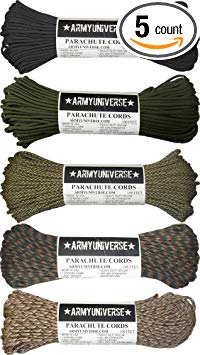 Army Universe Nylon Camouflage Paracord 550lbs Cord Rope Value Pack - 5 Colors - 100 Feet Each Paracord!