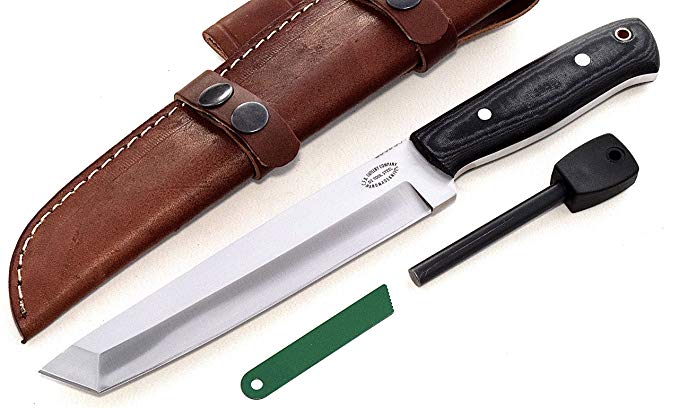 CFK Cutlery Company USA D2 Tool Steel BARRACUDA TANTO Micarta Hunting Hunter Tactical Bushcraft Camping Knife Leather Sheath & Fire Starter Rod Set CFK31