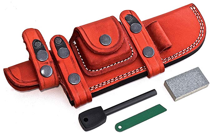 CFK Cutlery Company Handmade Oxblood Large Leather Horizontal Knife Blade Replacement Sheath & Wet Stone & Fire Starter Set CFK231