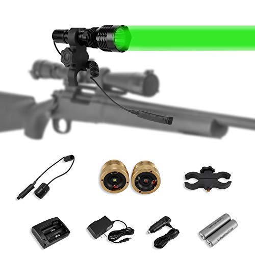 LUMENSHOOTER Cree Green Red White Hunting Light Kit with 1” 30mm Scope Mount,Remote Pressure Switch,2600mAh Batteries,Home&Car Charger kit,Predator Hunting Flashlight for Coyote Hog Varmint