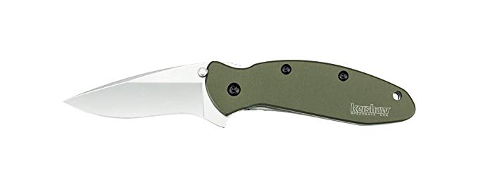 Kershaw Knives - K.O. Scallion, Olive Anodized Aluminum Handle, Plain Edge