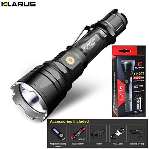 Flashlight KLARUS XT12GT CREE XHP35 HI D4 LED Black max 1600LM throw 603 meters Magnetic-Charging torch with 3600mAh battery