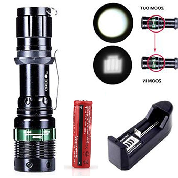 1Pc Premium Popular 3Mode LED Flashlight 2000LM Waterproof Blinding Effect Tactical Lamp Color Black with Battery Charger