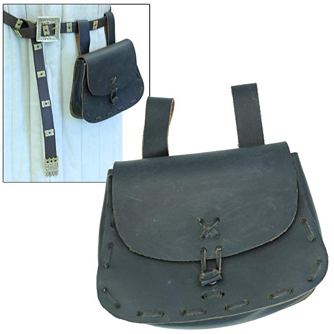 Medieval Blackened Leather Festival Pouch