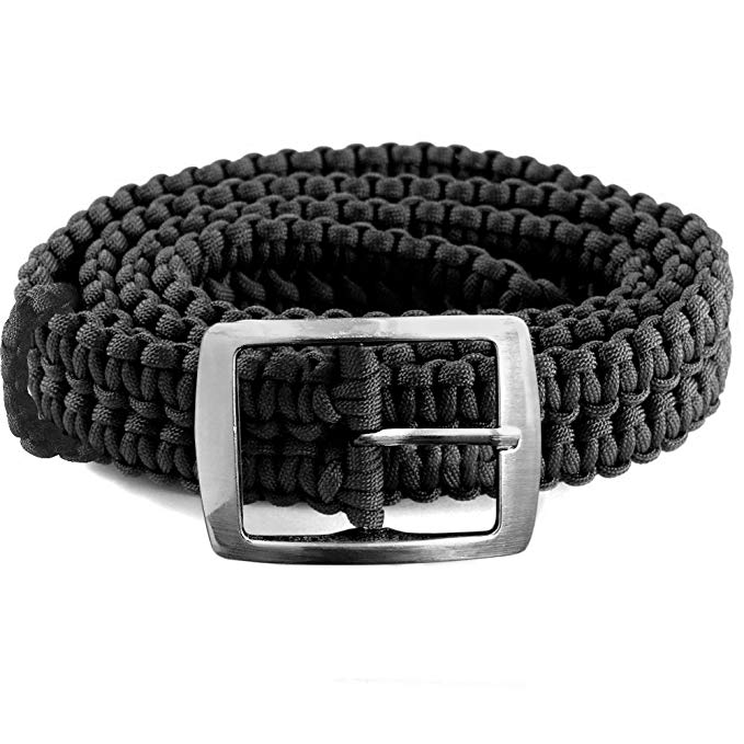 Paracord Belt - Survival Belt with Metal Buckle, Adjustable, Fits Most Men & Women Waist, Outdoor Gear Kit for Camping, Hiking, Fishing, Sports Exercise, Casual Formal Design, 250LB Paracord - Black