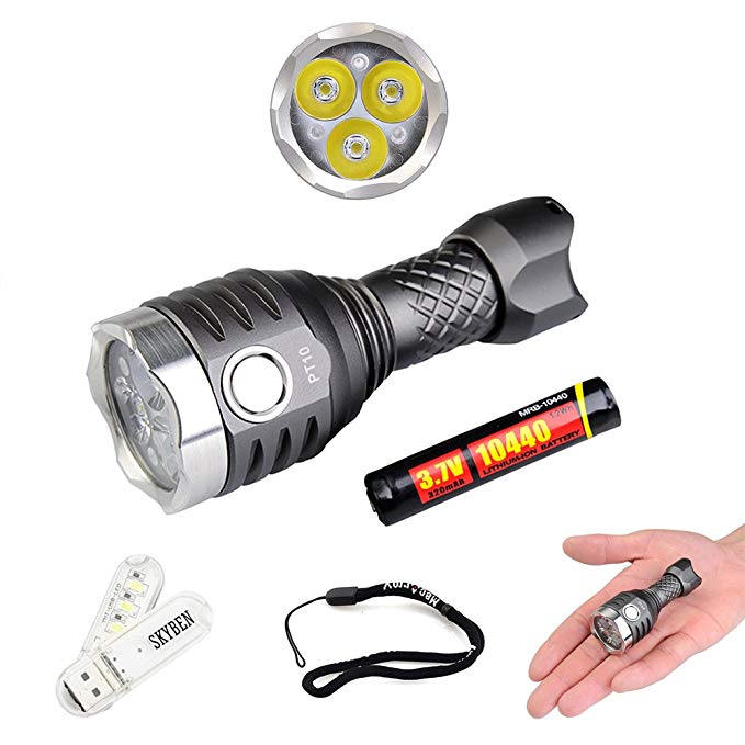 SKYBEN MecArmy PT10 800 Lumens 3X CREE XP-G2 LED USB Rechargeable Flashlight with 10440 Battery for Outdoor Camping Hiking Ultra Bright Compact Flashlight USB Light