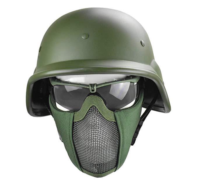 Jadedragon Tactical M88 ABS Helmet And cover with Foldable Double straps Half Face Mesh Mask & Goggle for 360¡ãProtect