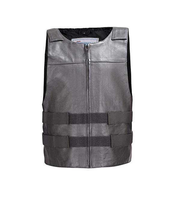 Men Leather Motorcycle Biker Tactical Street Vest Bullet Proof Style Black V115 (4XL)