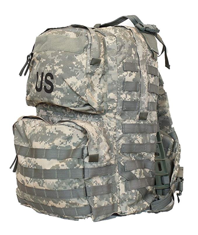 FULLY LOADED US Army Military Tactical MOLLE II Camo Camouflage ACU MEDIUM RUCKSACK Bag Sack + 4 POUCHES (Communication, Admin, 2 40mm High Explosive Pouch) + PATCHES GI USGI NSN 8465-01- F00-8677