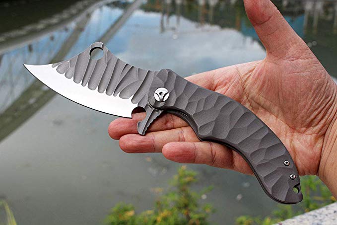 USA Company! Local Shipping! Custom Stitcher XL Folding Knife D2 Steel Blade and Sand Blasting TC4 Titanium Handle Tactical Survival Knives Knife EDC Tools