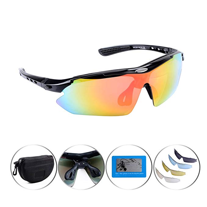 Astra Depot Set of 5 Polarized Lenses UV400 Sunglasses Glasses + Carrying Case Sport Outdoor Bicycle Cycling