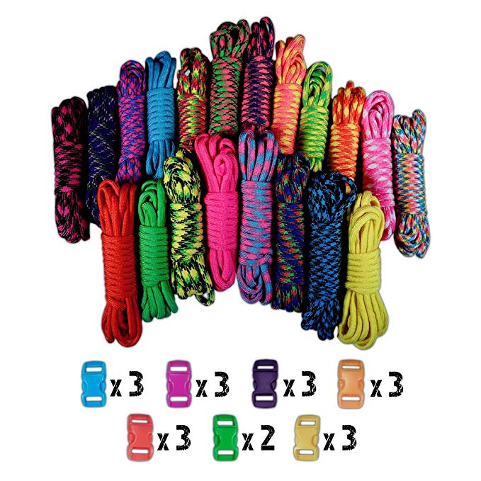 Craft County 550lb Type III Paracord Combo Crafting Kits with Buckles