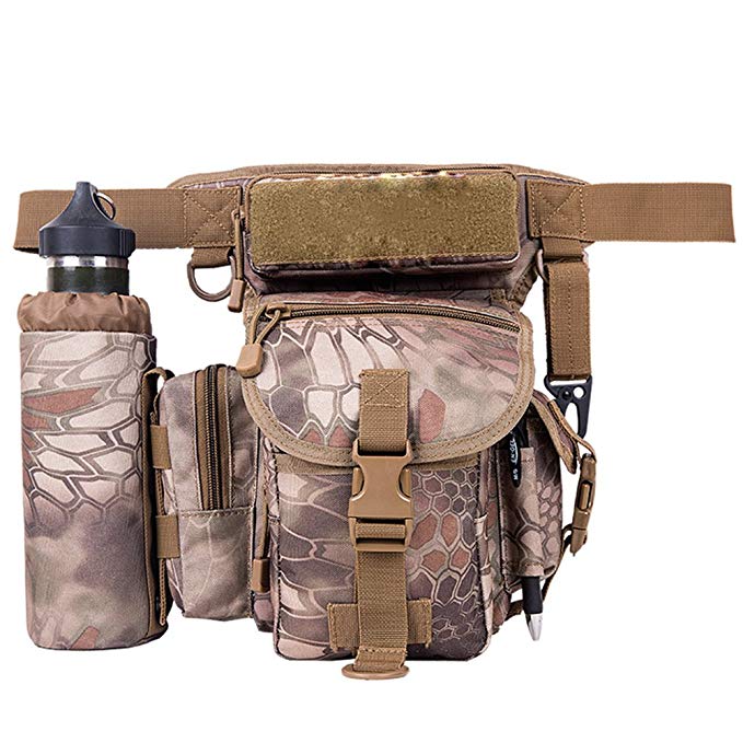 A.B Crew Waterproof Tactical Drop Leg Bag with Water Bottle Pouch Motorcycle Hiking Cycling Thigh Pack Waist Belt