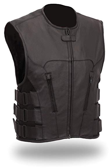 The Nekid Cow Men's Updated SWAT Team Leather Motorcycle Vest Soft Buffalo Leather(Black, Large) -GUARANTEED - Tactical Outlaw Black Biker Vests for Men - Law Enforcement Style Protective Side Adjustment Soft Leather Bonus 151 page Motorcycle & Restoration E-Book Guide Included Satisfaction ASSURED (LARGE)