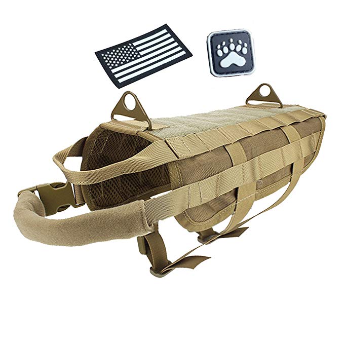 Petsidea Tactical Dog Molle Vest Harness Adventure Hunting Training Vest with Grab Handles Attached Glowing in Dark Patches