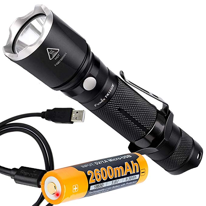 Fenix TK15UE (TK15) Ultimate Edition 1000 Lumen Tactical LED Flashlight Plus Fenix Rechargeable Battery with Built-in Micro-USB Charge Port and LumenTac USB Cable