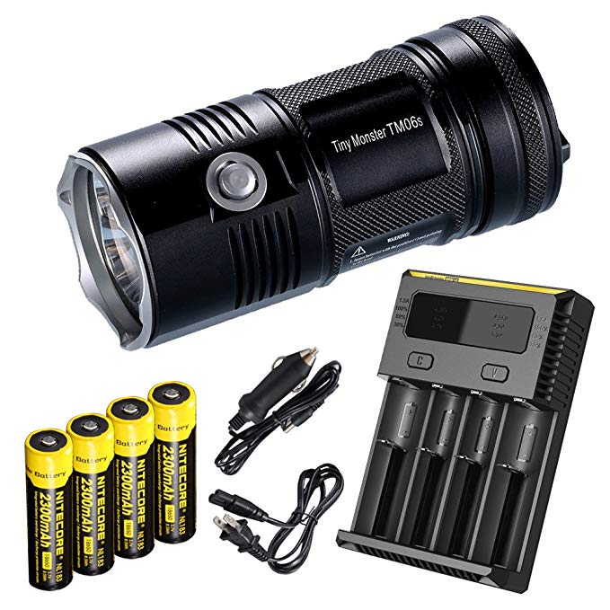 Nitecore TM06S 393 Yard 4000 Lumen Flashlight with 4 x Rechargeable Batteries, i4 Four Channel Smart Charger