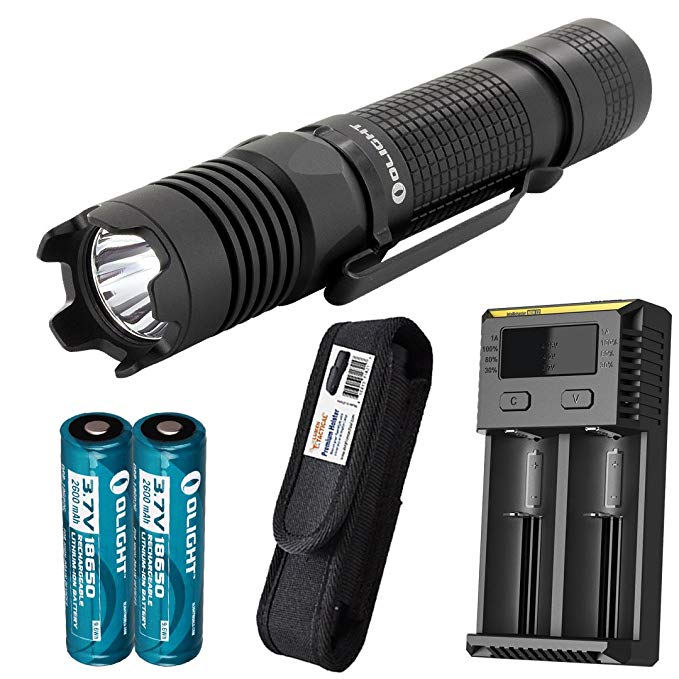 Olight M1X 1000 Lumens Compact Tactical Flashlight with Lumen Tactical Premium Holster, 2x Olight Rechargeable Batteries and Charger