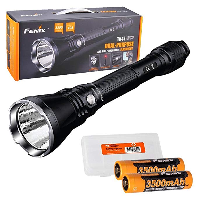 Fenix TK47UE Ultimate Edition 3200 Lumen LED Tactical Flashlight w/ 2X High Capacity 3500mAh Batteries and LumenTac Battery Organizer