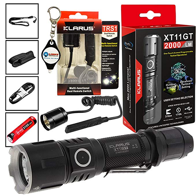 Klarus XT11GT Tactical Rechargeable Flashlight CREE XHP35 HD E4 LED 2000 Lumens w/ TRS1 Remote Switch and Lightjunction Keychain Light