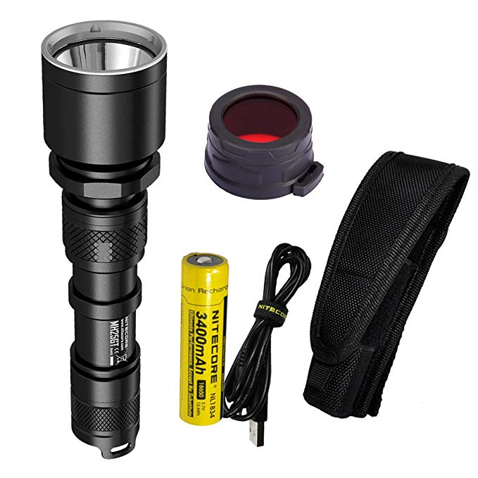 Nitecore MH25GT 1000 Lumen 494 Yards USB Rechargeable LED Coyote Hunting Light with Lumen Tactical Adapters and 40mm Red Filter (NFR40) (Upgrade for MH25)