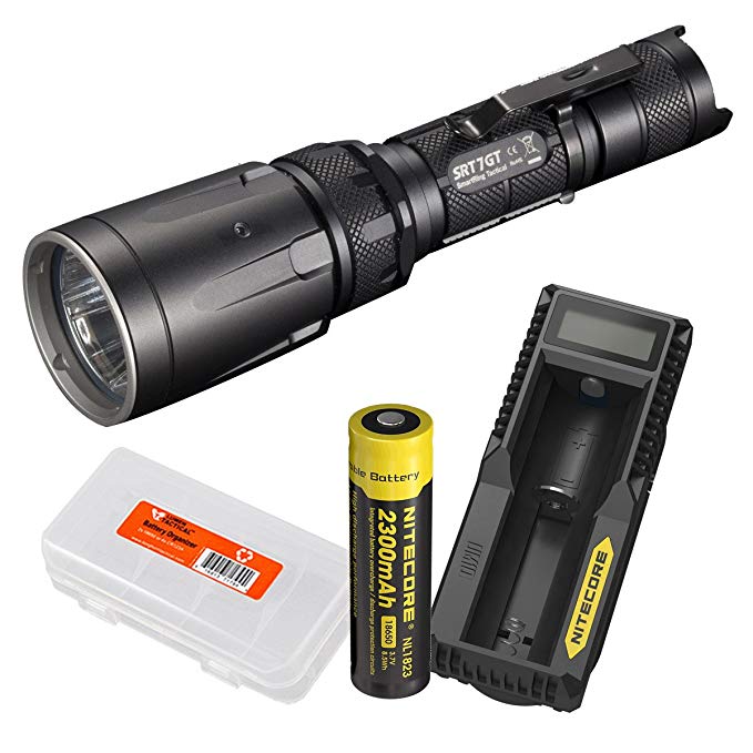 Nitecore Rechargeable Bundle SRT7GT 1000 Lumens Smart Ring Tactical Flashlight with Red/Blue/Green/UV LEDs - UM10 USB Charger Set and LumenTac Battery Organizer - SRT7 Upgrade