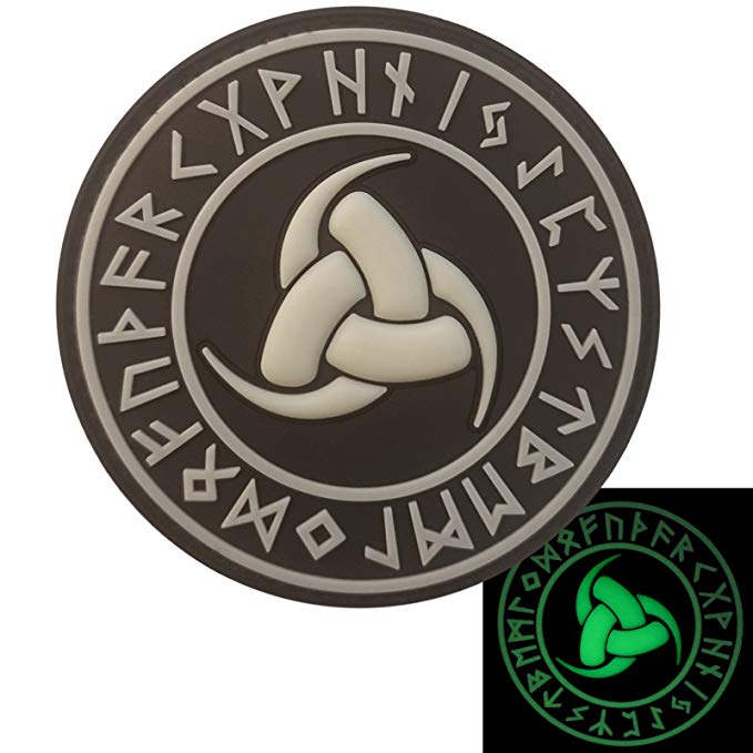 LEGEEON Glow Dark Triple Horn Odin God Norse AsatruTriskelion Heathen Rune Viking Runic Pagan Morale PVC